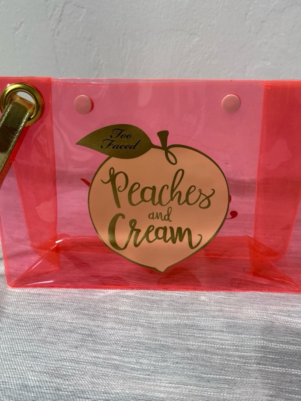Too Faced Pink Clear Tote with Peach Graphic